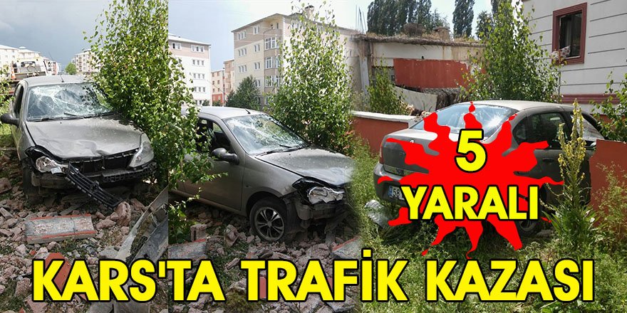 Kars'ta Otomobil Bahçe Duvarına Çarptı: 5 Yaralı