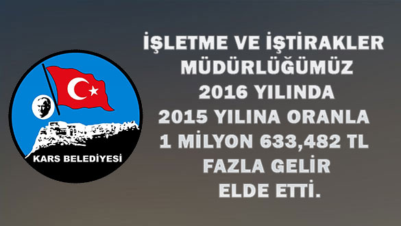 İŞLETME VE İŞTİRAKLER MÜDÜRLÜĞÜMÜZ 2016 YILINDA 2015 YILINA ORANLA 1 MİLYON 633,482 TL FAZLA GELİR ELDE ETTİ.