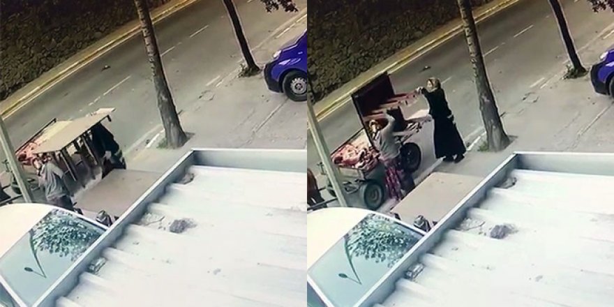 At arabalı kadın hırsızların rampa çaldığı anlar kamerada