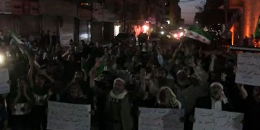 El Bab'da sivillerden rejim ve terör örgütleri karşıtı protesto
