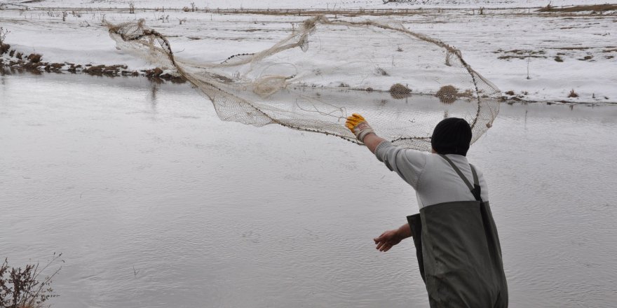 Kars Çayı’nın buzları çözüldü, vatandaşlar balık tuttu